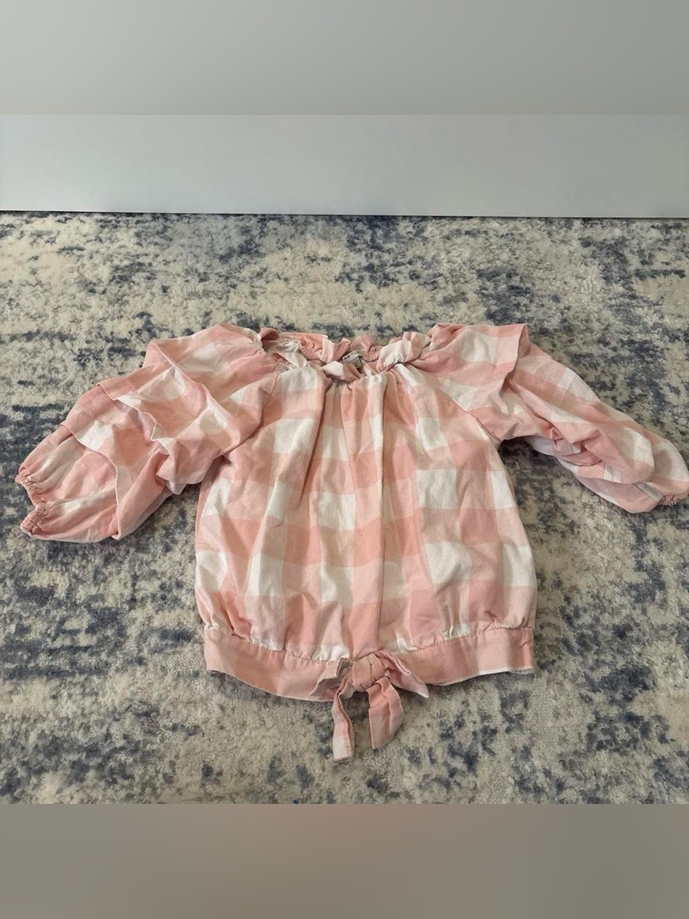 Habitual Pink and White Gingham Tie-Hem Girls Blouse